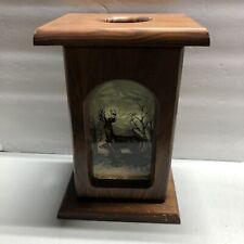 VTG Wood Box Stained Glass Deer Candle Sconce Holder LODGE CABIN MAN CAVE 9.25” picture