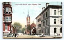 DUBUQUE, IA Iowa ~ LOCUST STREET Scene Looking North 1909  Church Postcard picture