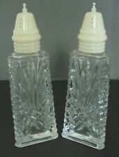 Vintage Clear Pressed Glass Salt and Pepper Shakers w/ Plastic Lids 6 1/4