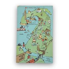 Seeing Cape Cod Massachusetts MA Cartoon Comic Map Postcard by LB Robbins 1951 picture