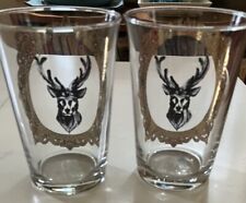 ANTHROPOLOGIE Boreal Forest 2 Glasses Whiskey Wine Gold Stag MINT COND 10 Oz picture