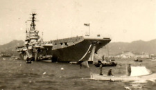 C.1930 HONG KONG, CHINA UK BRITISH MILITARY SHIP BAY, LOCAL BOATS FLAG PHOTO F5 picture