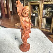 Antique Hand Carved Rosewood Asian Figure of a Laughing Buddha Smiling 6.5” picture