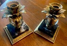2 Vintage Dilly MFG Brass Pineapple Candlestick Candle Holders Marble Lucite 6