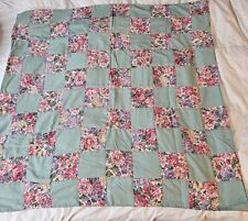 Handmade Vintage Green And Rose Floral Quilted Tablecloth/Chair Throw 40