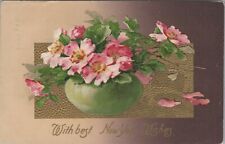 c1907 Winsch back New Year flowers bowl embossed gold postcard A534 picture