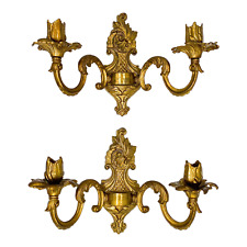 Vintage Gold Painted Metal Candle Sconces - a Pair picture