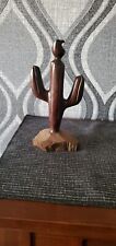 VTG Ironwood Saguaro Cactus W/Eagle Figurine Hand Carved Wooden Sculpture picture
