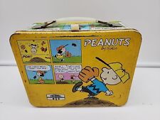 VINTAGE PEANUTS SNOOPY CHARLIE BROWN Yellow Metal Lunchbox 1965 NO Thermos USED picture
