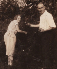 3U Photograph Cute Couple Picking Berries Pretty Woman Handsome Man 1930's picture