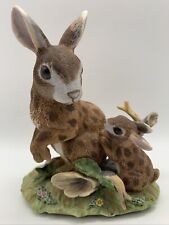 Vintage LEFTON Porcelain Figurine Spotted Bunny & Baby 2148 Hand Painted Flowers picture