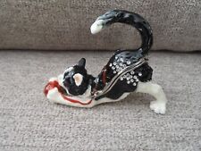 Bejeweled Black & White Cat Enameled Hinged Trinket Box picture