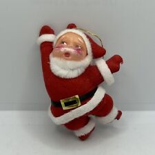 Vintage Flocked Felt Santa Claus Christmas Ornament Plastic Dancing St. Nick picture