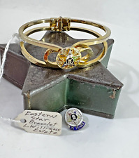 Vintage 50's Masonic Order of Eastern Star Gold Tone W/Enamel Clamper Bracelet picture