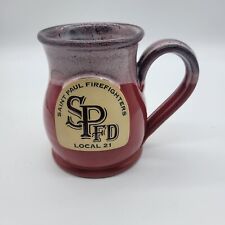Deneen Pottery St Paul Minnesota Firefighters Local 21 Cup 12 oz Red Multi picture