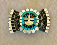 ZUNI SUN GOD STERLING AND MULTI-COLOR STONE BELT BUCKLE, BY J.D. MASSIE picture