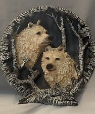 Vintage Wolf Plate,3D display, White wolves in Forest, 8