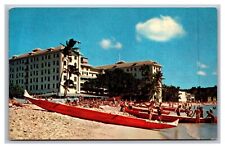 Honolu Hawaii Waikiki Beach Moana Hotel Beach Boats Bathing Chrome Postcard picture