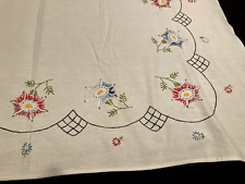Vintage Tablecloth Embroidered Handmade Flowers 48