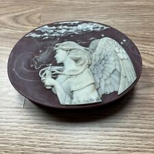 Vintage Incolay Stone Carved Trinket Jewelry Box - JohnBeasley Cameo Angel picture