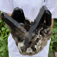9.9LB Large Natural Smoky Black Quartz Crystal Cluster Raw Mineral Specimen picture