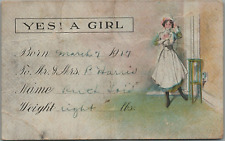 Yes A Girl Birth Announcement p1917 P Harris Baby's Name Ruth Lois picture
