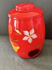 MCM Bartlett Collins Hand Painted Gay Fad Red Glass Cookie Jar Fruit Flower 9