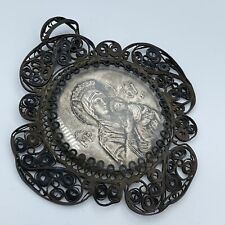 Antique Mary & Child Necklace Pendant Curled Metal 2