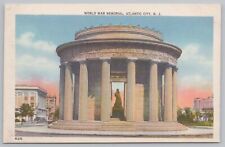 Military~Atlantic City New Jersey~World War Memorial~Gold Monument~Vintage PC picture
