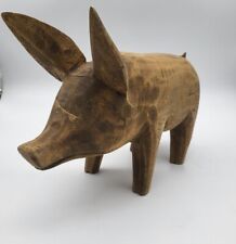 Hand Carved Wooden PIG Figurine Wood Sculpture picture