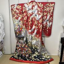 Iro-uchikake Kimono gold red black Flower Tsuru Crane Japanese Traditional picture