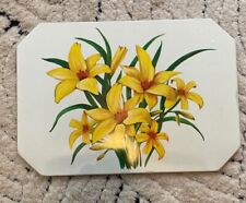 Vintage Pro-Tex USA Yellow Daffodils Flowers Metal Tile Trivet Hot Pad 10x7 picture