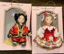 Vtg DG Creations Hand Painted China & Poland Doll Christmas Ornaments Set of 2 picture