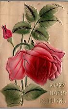c1908 BIRTHDAY MANY HAPPY RETURNS FLORAL VERY HEAVILY EMBOSSED POSTCARD 26-302 picture
