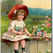 Aug. 29, 1914 Gel Best Wishes Cute Little Girl Flowers Memo Bernice Friedly A226 picture