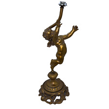 Vintage Bronze Sculpture Cut Crystal Cherub Angel Cupid Gold picture