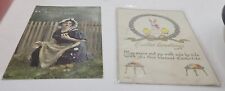 2 Antique Easter Postcards 1919 Tucks Glass Glitter Girl Bunny Chicks Eggs picture