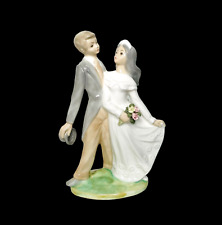 Tengra Bride Groom Figurine Spain 10.5 inches Tall Grey Tux Top Hat Wedding Gown picture