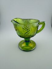 Vintage Indiana Carnival Glass Iridescent Green Harvest Grape Open Cream & Sugar picture