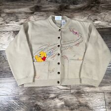 Disney Winnie The Pooh Cardigan Sweater Girls M Tan Button Up Fall Leaves Windy picture