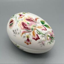 Vintage Limoges France Floral Orchid Porcelain Egg Trinket Box Dish With Lid picture