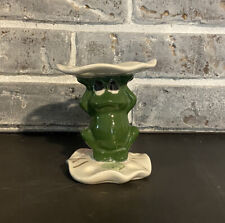Vintage ceramic frog toothbrush holder MCM Anthropomorphic Holding Lily Pad picture