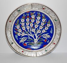 AUTHENTIC 2005 KUTAHYA PORSELEN TREE OF LIFE SILVER GOLD STONES HAND MADE PLATE picture