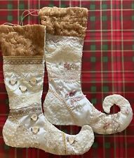 🎀🎀🎀 2 Victorian style Christmas Stockings Ribbon Roses, Beads, Lace🤶 picture