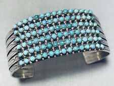 IMPORTANT EARLY VINTAGE ZUNI TURQUOISE SNAKE EYES STERLING SILVER BRACELET picture