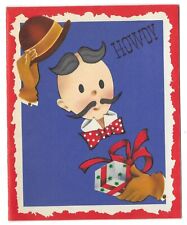 VINTAGE 1940s WWII ERA Christmas & New Year Greeting Card Art Deco Man HOWDY picture