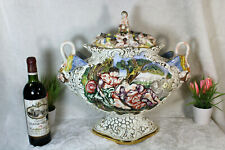 Huge capodimonte porcelain centerpiece bowl romantic putti swan satyr rare  picture