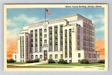Decatur IL-Illinois, Macon County Building, Clock, U.S Flag, Vintage Postcard picture