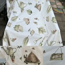 Whimsical Vintage “In The Garden” She Shed Bees And Garden Tablecloth 50” x 62” picture