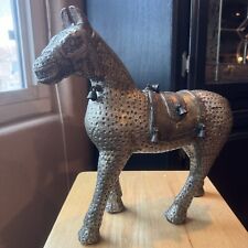 Large Hammered Metal Horse with Copper Accents Vintage Handmade picture
